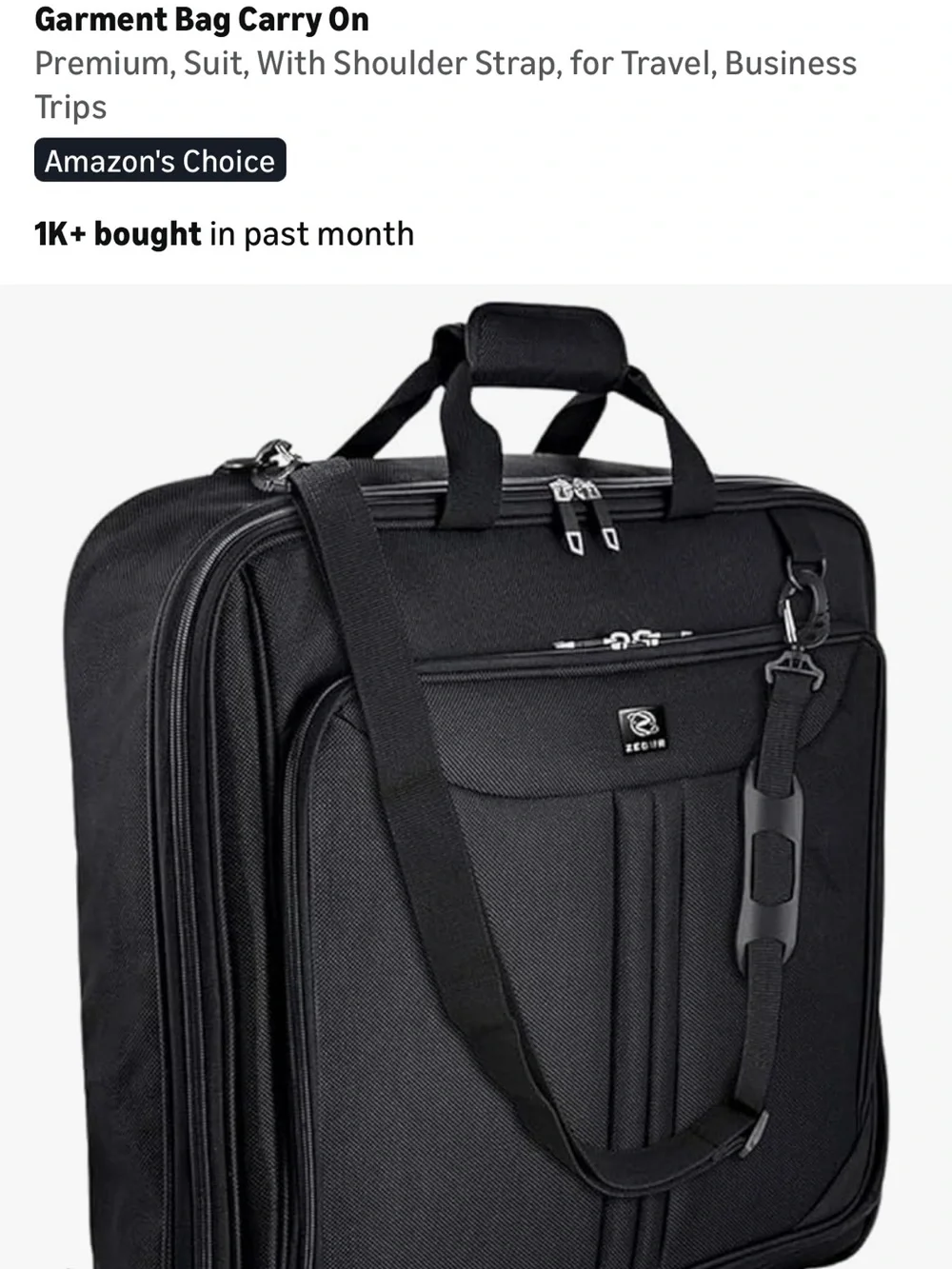 Black Men’s Garment Carrier - Deluxe Travel Garment Bag
